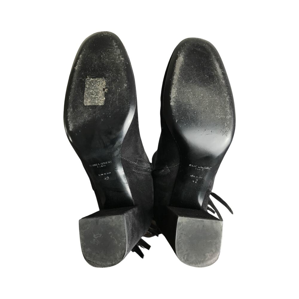 Saint Laurent Paris Black Suede Fringe Knee High Block‎ Heel Boots 40 YSL - Picture 8 of 8